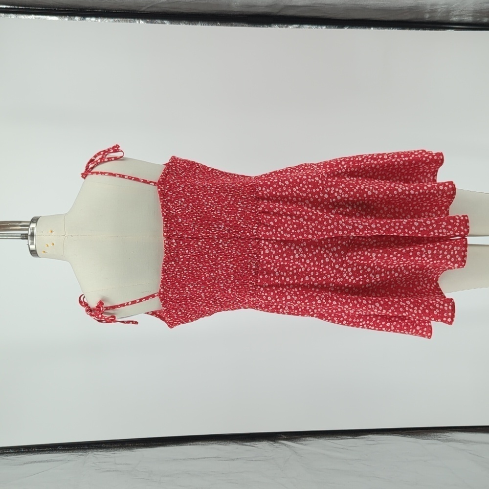 Red Floral Tie-Strap Romper Dress - Picture 2 of 5